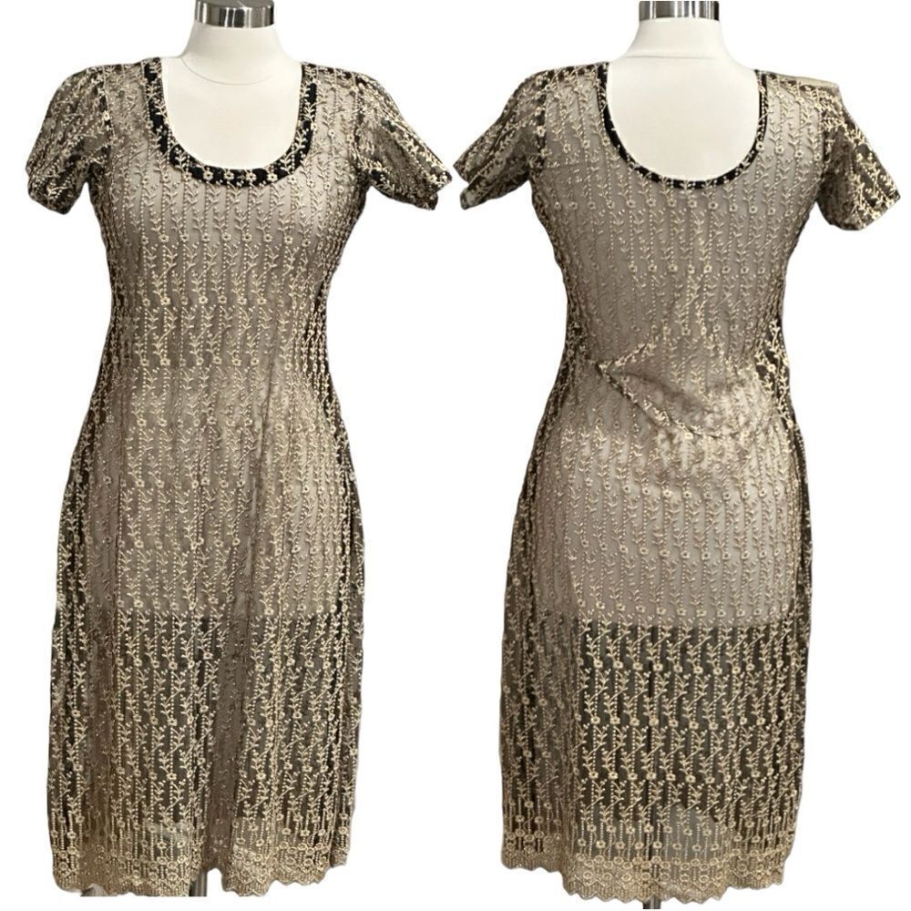 Gorgeous Black and Gold Embroidered Net Tunic Shirt in the Size Medium